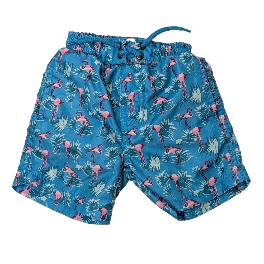 Beach Bros Boys Flamingo Swim Trunks Size 3T‎ Blue Pink Tropical Swim Shorts